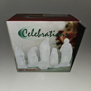 Celebrations 6 Piece Frosted Nativity Set Jesus Mary Joseph Wise Men Crystal